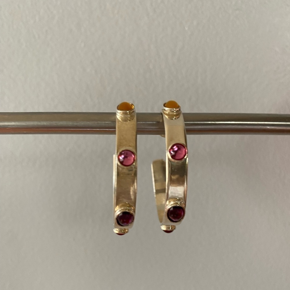Sterling Silver Hoops with semiprecious stones - Picture 6 of 10